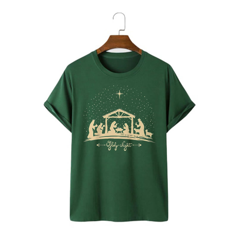 Christianartworkshop Modern Style Nativity Scene Holy Night Silhouett Short Sleeve T-shirt - Dark Green - 2XL - image 8