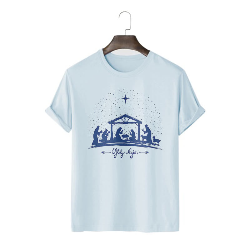 Christianartworkshop Modern Style Nativity Scene Holy Night Silhouett Short Sleeve T-shirt - Blue - 2XL - image 17