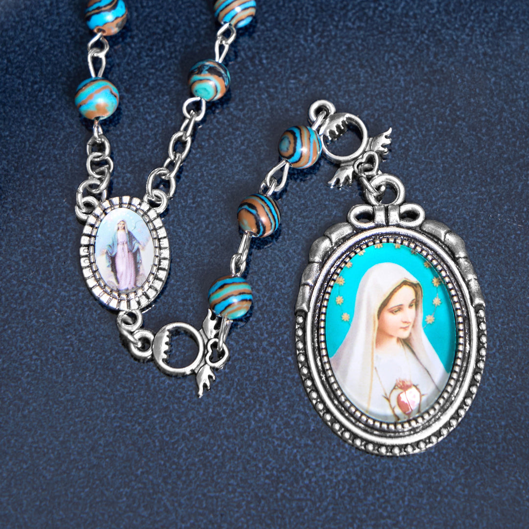 Christianartworkshop Miraculous Medal & Crucifix of 6 mm Round Green Malachite Alloy Chain Rosary