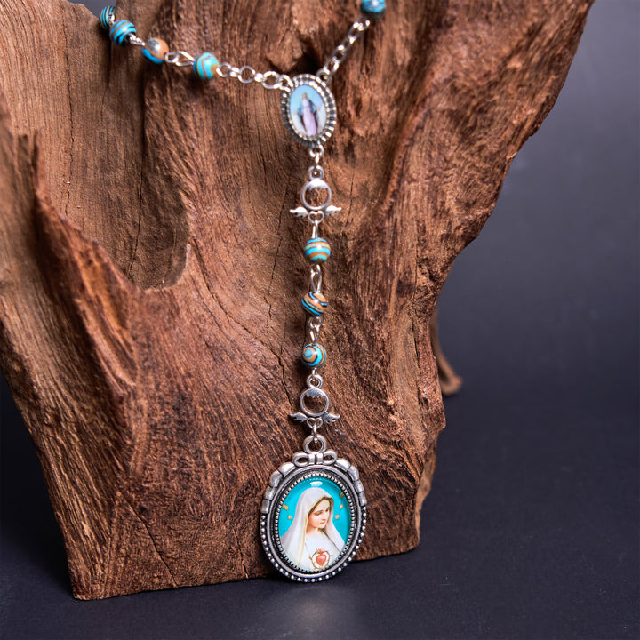 Christianartworkshop Miraculous Medal & Crucifix of 6 mm Round Green Malachite Alloy Chain Rosary