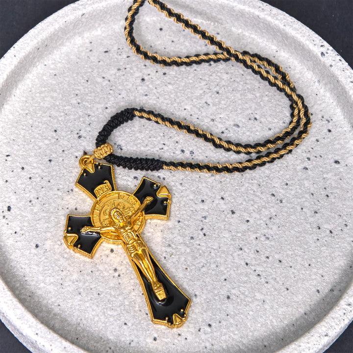 Christianartworkshop Classic Byzantine Style Retro St. Benedict Medal Crucifix Pendant Necklace