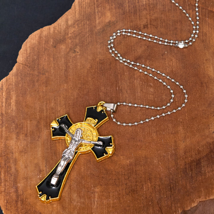 Christianartworkshop Classic Byzantine Style Retro St. Benedict Medal Crucifix Pendant Necklace