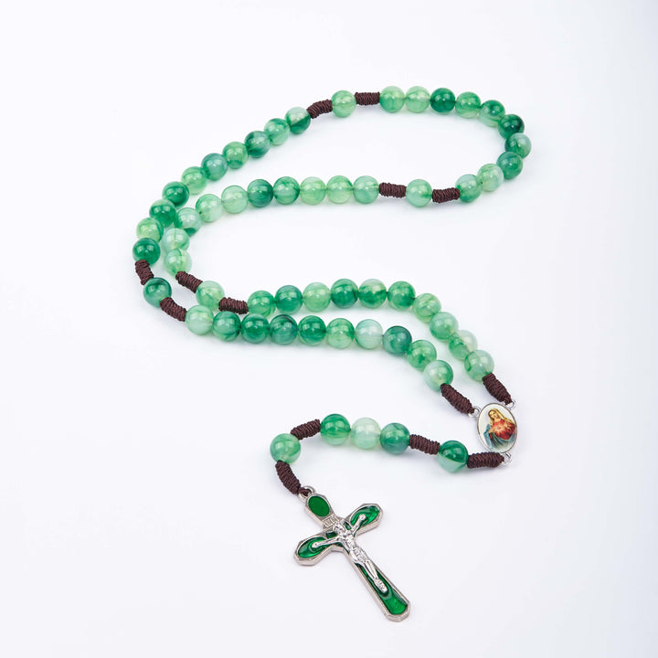 Christianartworkshop Immaculate Heart of Mary & Crucifix of 10 mm Round Green Acrylic Nylon Cord Rosary