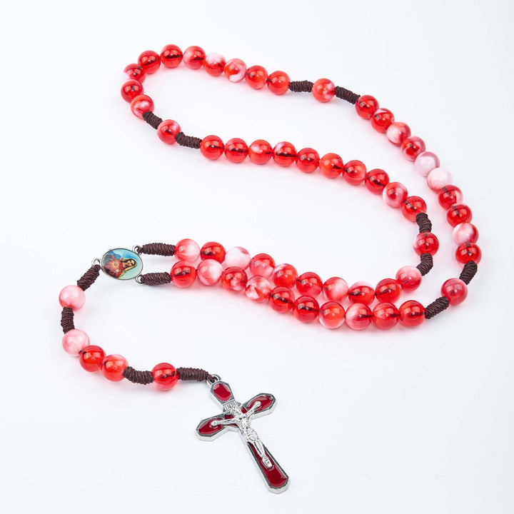 FREE Today: Immaculate Heart of Mary & Crucifix of 10 mm Round Red Acrylic Nylon Cord Rosary