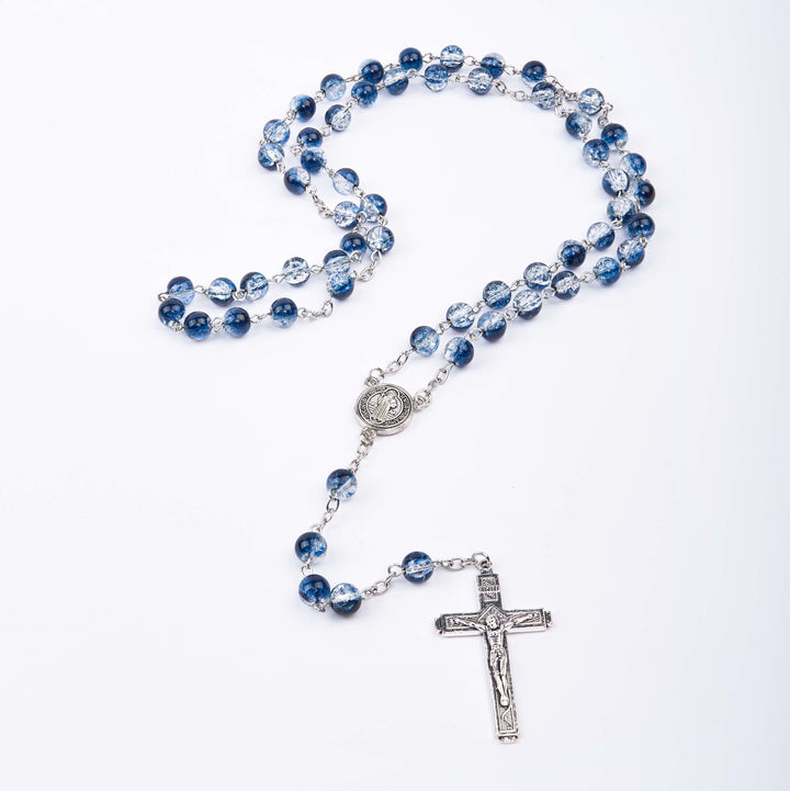 Christianartworkshop Classic Style St. Benedict Medal & Crucifix Blue Acrylic Rosary/Bracelet