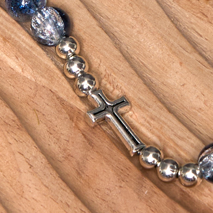 Christianartworkshop Classic Style St. Benedict Medal & Crucifix Blue Acrylic Rosary/Bracelet