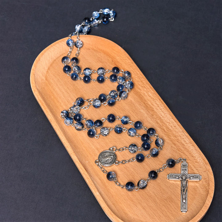 Christianartworkshop Classic Style St. Benedict Medal & Crucifix Blue Acrylic Rosary/Bracelet