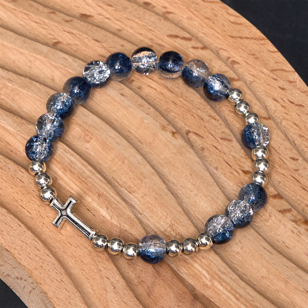 Christianartworkshop Classic Style St. Benedict Medal & Crucifix Blue Acrylic Rosary/Bracelet