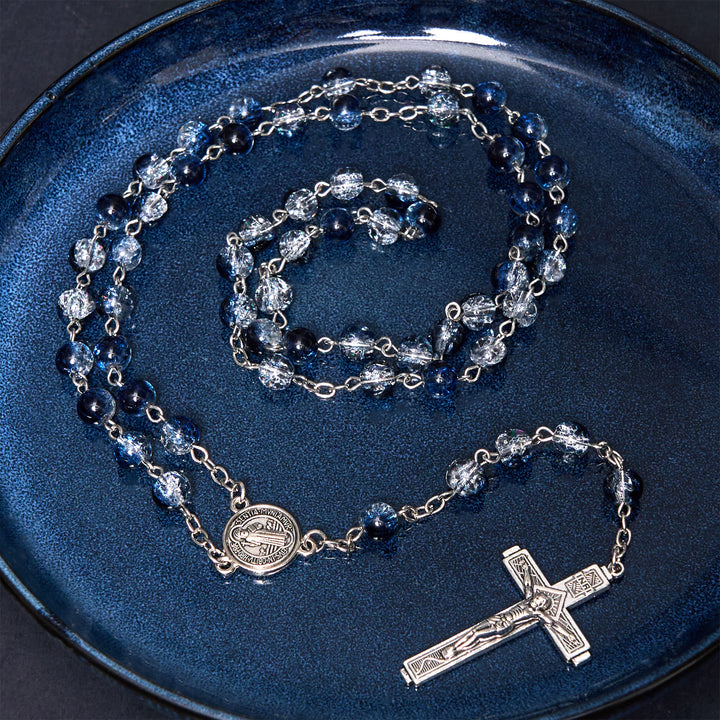 Christianartworkshop Classic Style St. Benedict Medal & Crucifix Blue Acrylic Rosary/Bracelet