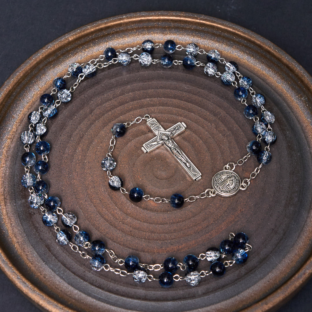 Christianartworkshop Classic Style St. Benedict Medal & Crucifix Blue Acrylic Rosary/Bracelet