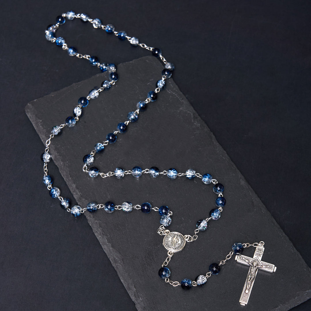 Christianartworkshop Classic Style St. Benedict Medal & Crucifix Blue Acrylic Rosary/Bracelet