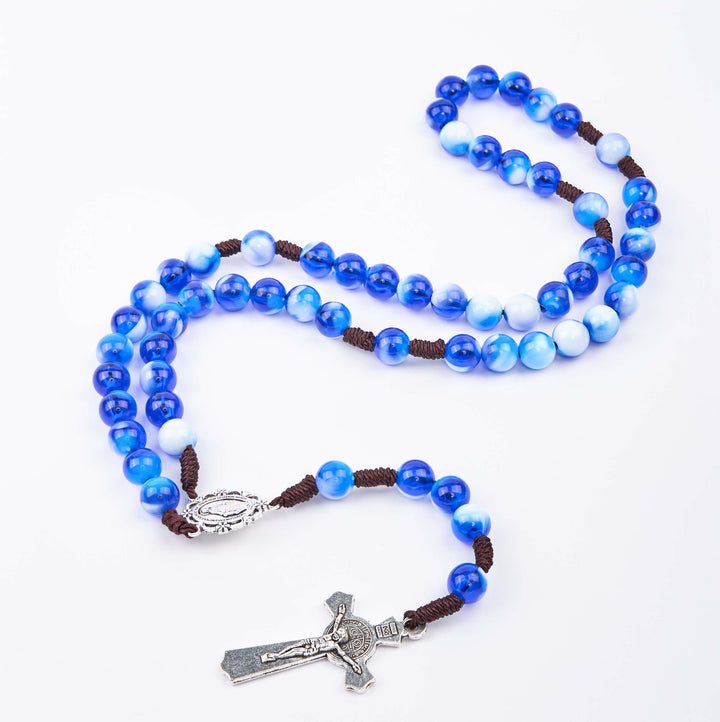 Christianartworkshop Miraculous Medal & Crucifix of 10 mm Round Blue/Purple Acrylic Nylon Cord Rosary