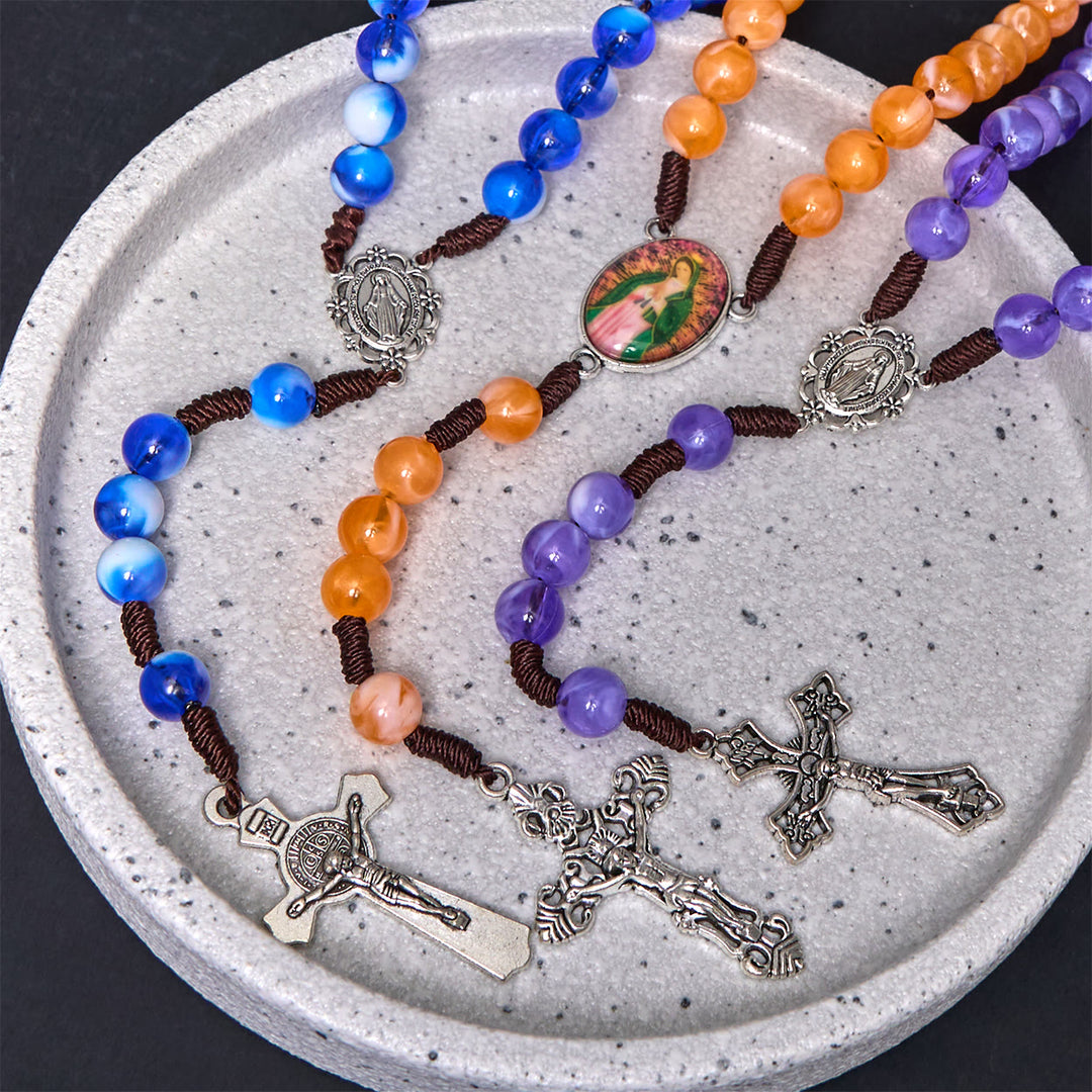 Christianartworkshop Miraculous Medal & Crucifix of 10 mm Round Blue/Purple Acrylic Nylon Cord Rosary