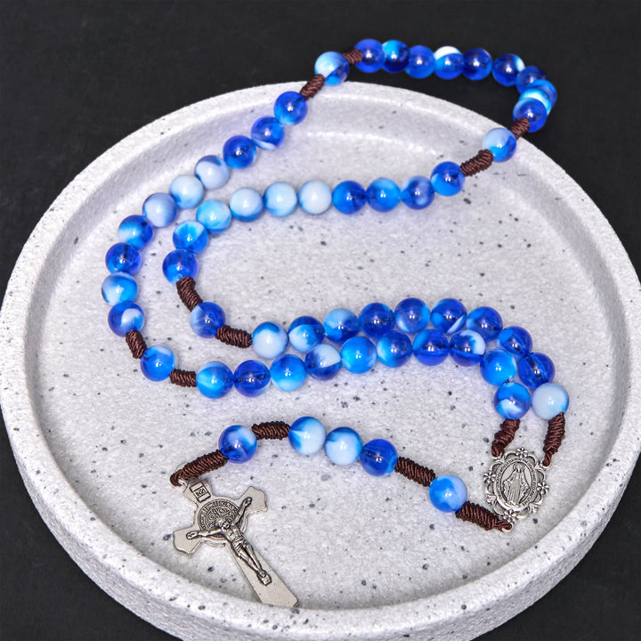 FREE Today: Miraculous Medal & Crucifix of 10 mm Round Blue/Purple Acrylic Nylon Cord Rosary