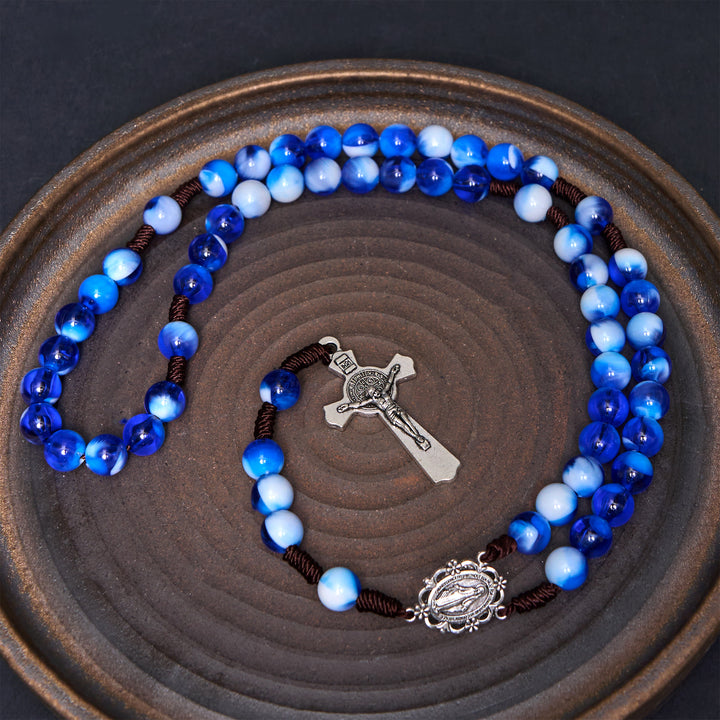 Christianartworkshop Miraculous Medal & Crucifix of 10 mm Round Blue/Purple Acrylic Nylon Cord Rosary