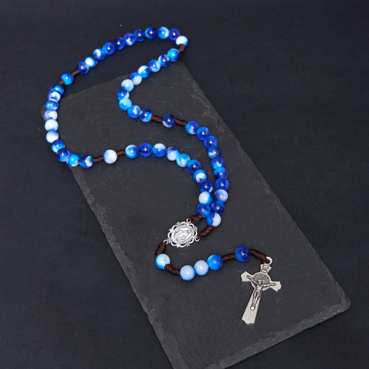 FREE Today: Miraculous Medal & Crucifix of 10 mm Round Blue/Purple Acrylic Nylon Cord Rosary