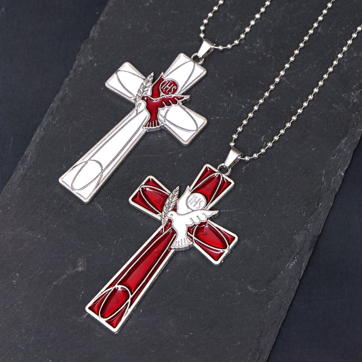 Christianartworkshop Modern Style Retro IHS Holy Spirit Dove Cross Pendant Necklace