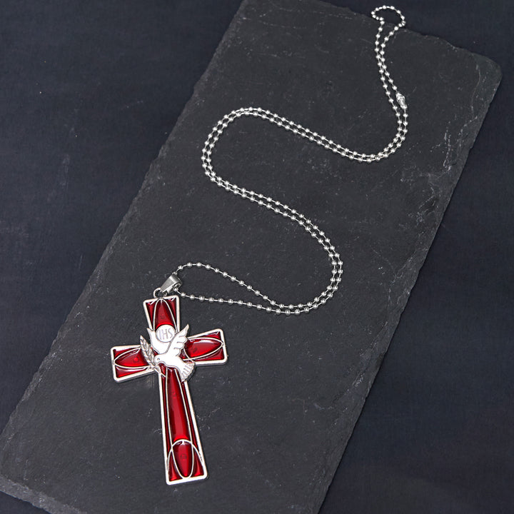 Christianartworkshop Modern Style Retro IHS Holy Spirit Dove Cross Pendant Necklace