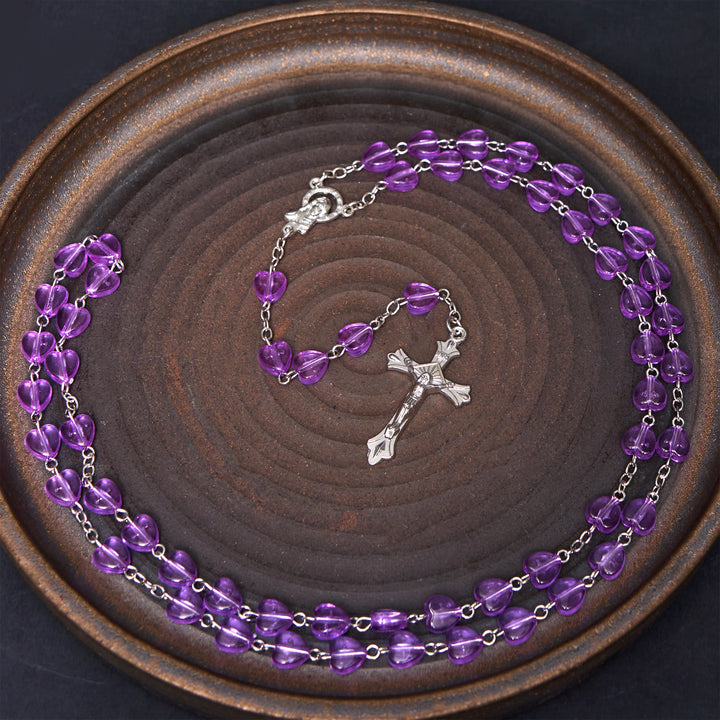 Christianartworkshop Our Lady of the Rosary & Crucifix of 8 mm Heart Purple Acrylic Alloy Chain Rosary