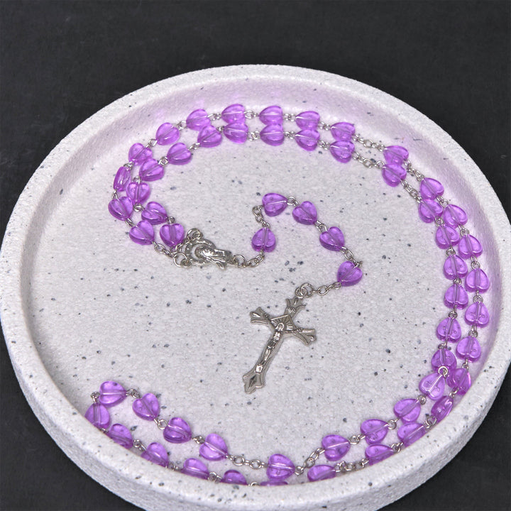 Christianartworkshop Our Lady of the Rosary & Crucifix of 8 mm Heart Purple Acrylic Alloy Chain Rosary