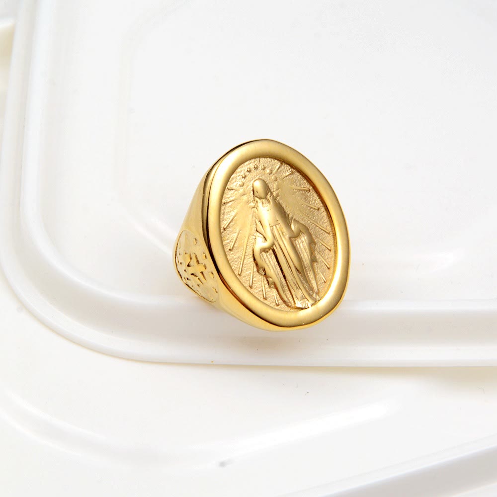 Christianartworkshop Classic Minimalist Style Virgin Mary Miraculous Medal Faith Connection Ring