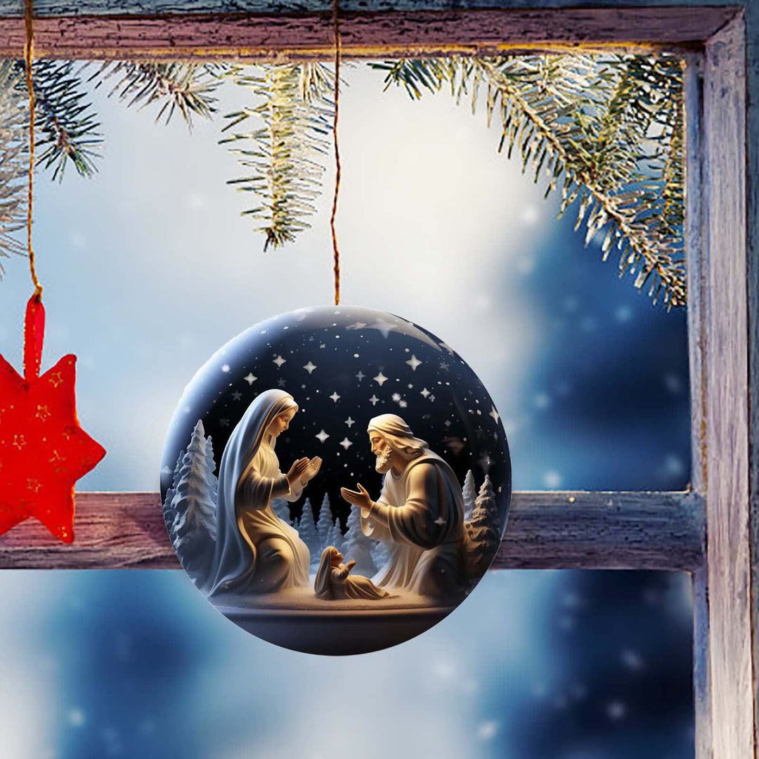 Christianartworkshop Classic Colored Style Acrylic Nativity Scene Holy Night Pendant Christmas Nativity Hanging Ornaments - image 2