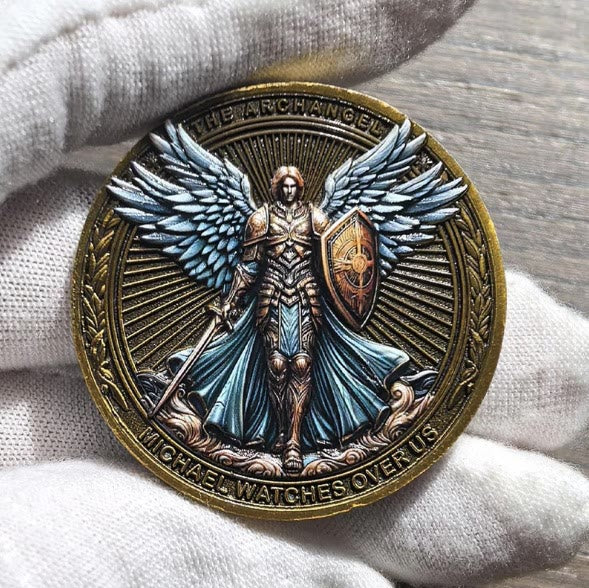 Christianartworkshop Classic Style the Archangel Michael Watch Over Us Protection Strengthen Connection Coin