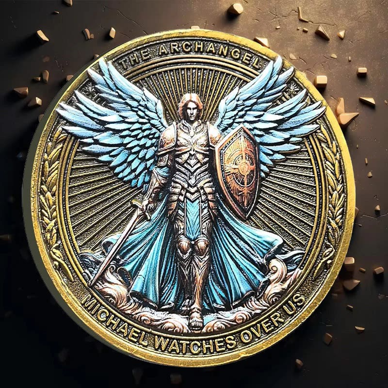 Christianartworkshop Classic Style the Archangel Michael Watch Over Us Protection Strengthen Connection Coin