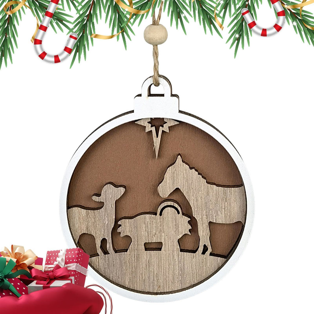 Christianartworkshop Minimalist Style Wooden Lamb Figure Nativity Scene Pendant Christmas Nativity Hanging Ornaments