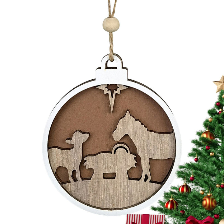 Christianartworkshop Minimalist Style Wooden Lamb Figure Nativity Scene Pendant Christmas Nativity Hanging Ornaments