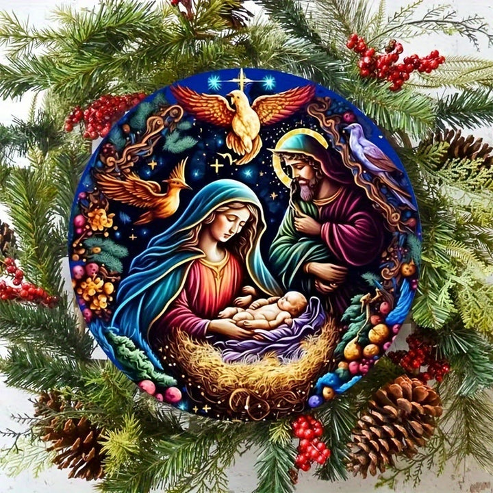 Christianartworkshop Classic Colored Style Nativity Scene Angels Birds Christmas Nativity Hanging Ornaments - image 1