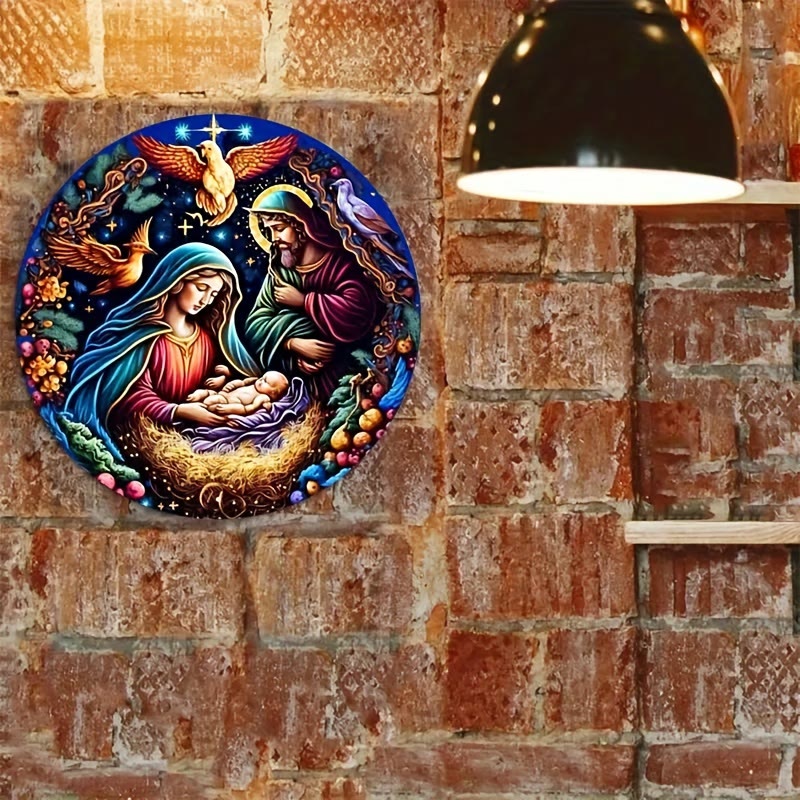 Christianartworkshop Classic Colored Style Nativity Scene Angels Birds Christmas Nativity Hanging Ornaments - image 4