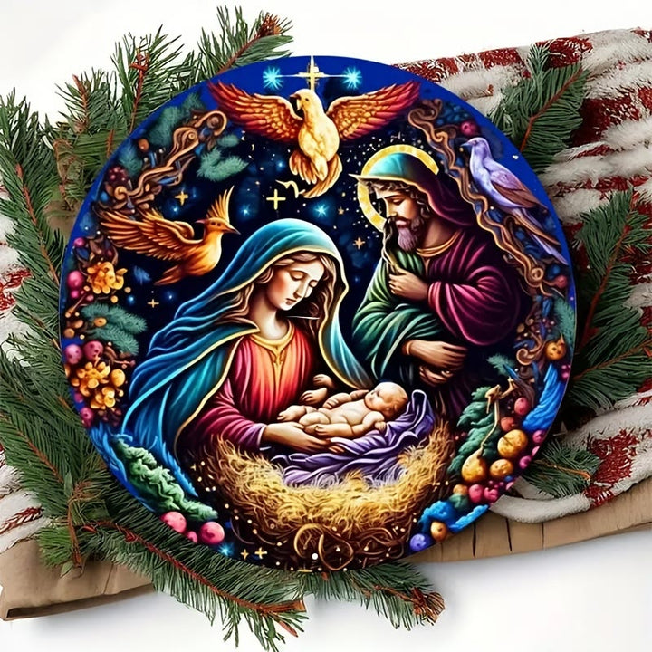 Christianartworkshop Classic Colored Style Nativity Scene Angels Birds Christmas Nativity Hanging Ornaments - image 2