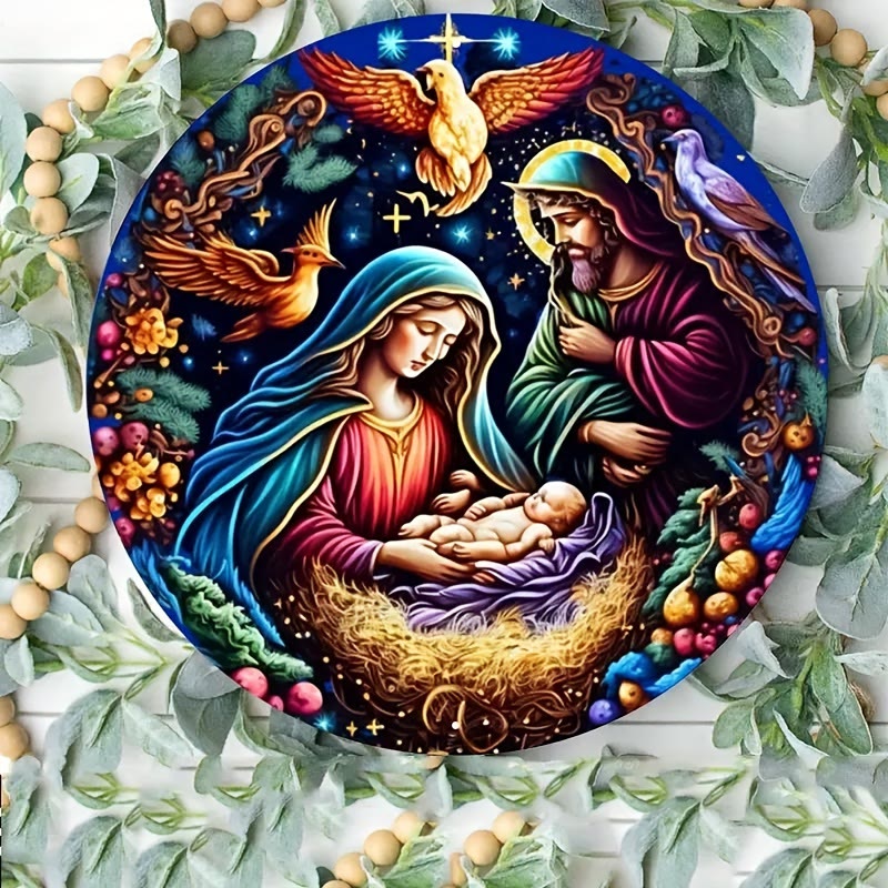 Christianartworkshop Classic Colored Style Nativity Scene Angels Birds Christmas Nativity Hanging Ornaments - Ceramics - image 0