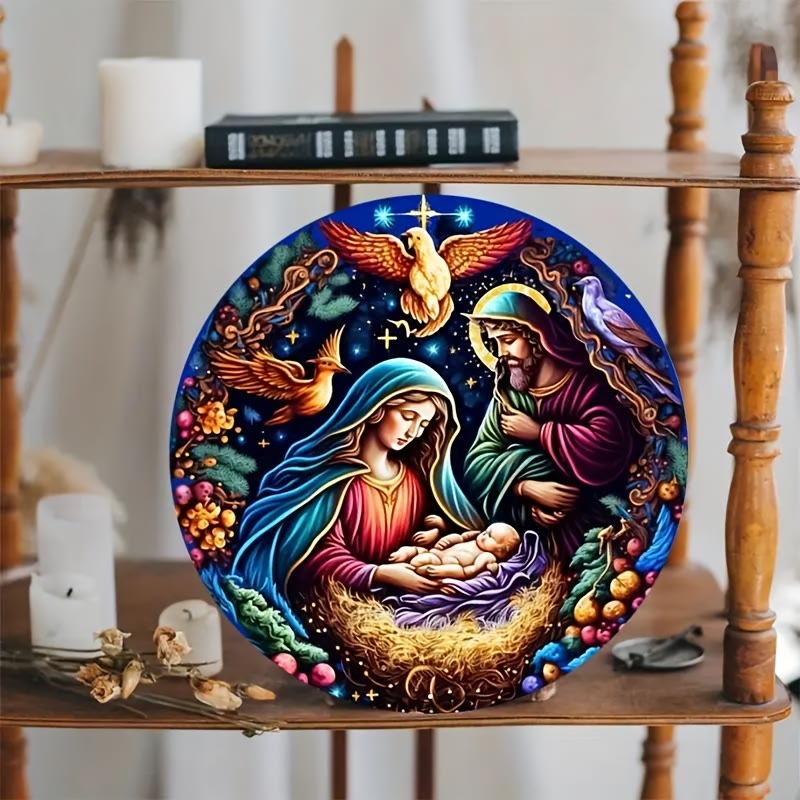 Christianartworkshop Classic Colored Style Nativity Scene Angels Birds Christmas Nativity Hanging Ornaments - image 3
