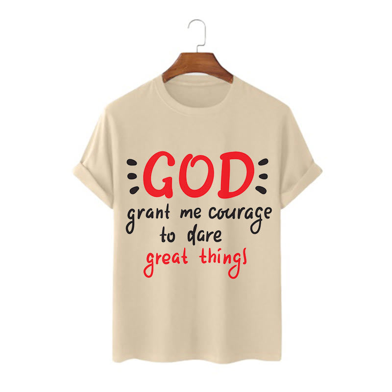 Christianartworkshop Quotation Style God Grant Me Courage Short Sleeve Washed T-shirt - Khaki - 2XL - image 5