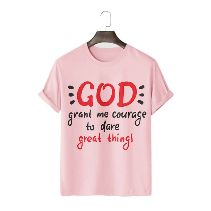 Christianartworkshop Quotation Style God Grant Me Courage Short Sleeve Washed T-shirt - Pink - 2XL - image 11