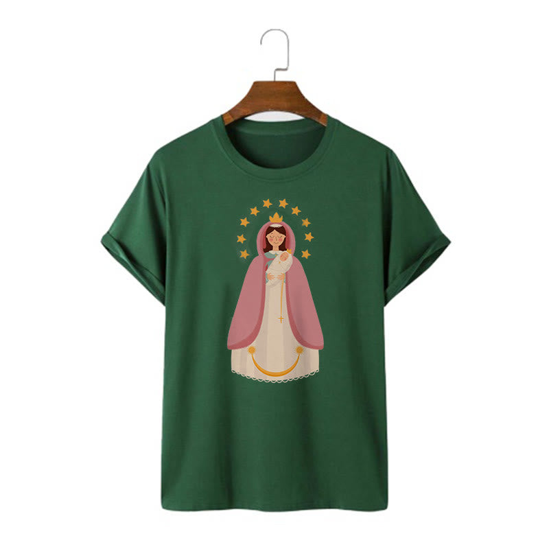 Christianartworkshop Minimalist Style Divine Virgin Mary and Child Short Sleeve Washed T-shirt