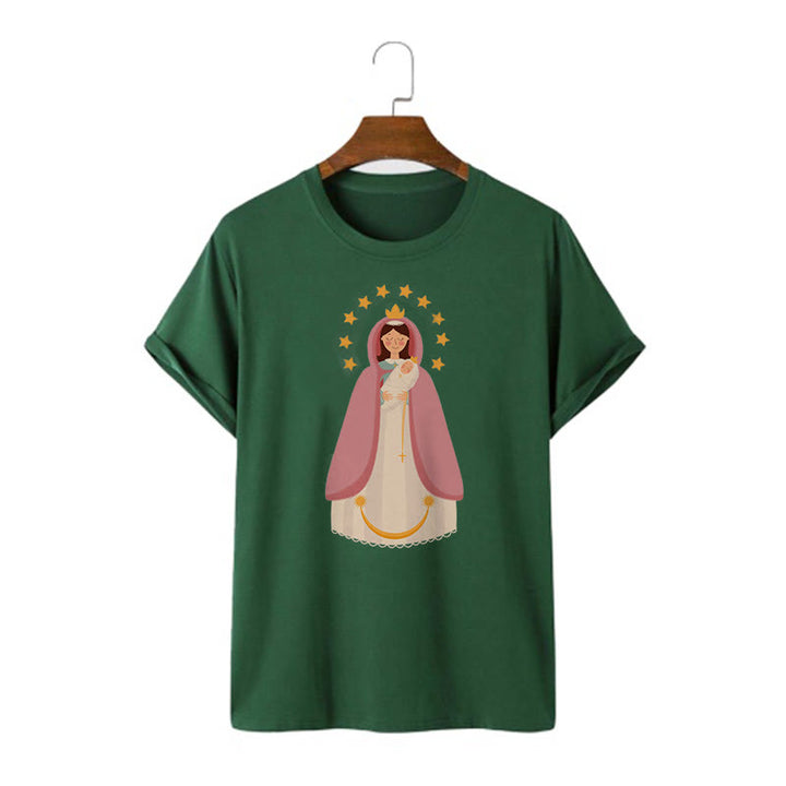 Christianartworkshop Minimalist Style Divine Virgin Mary and Child Short Sleeve Washed T-shirt