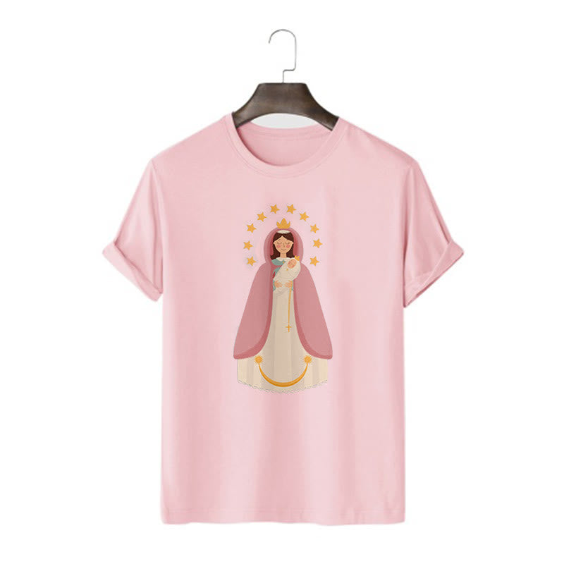Christianartworkshop Minimalist Style Divine Virgin Mary and Child Short Sleeve T-shirt - Pink - 2XL - image 13