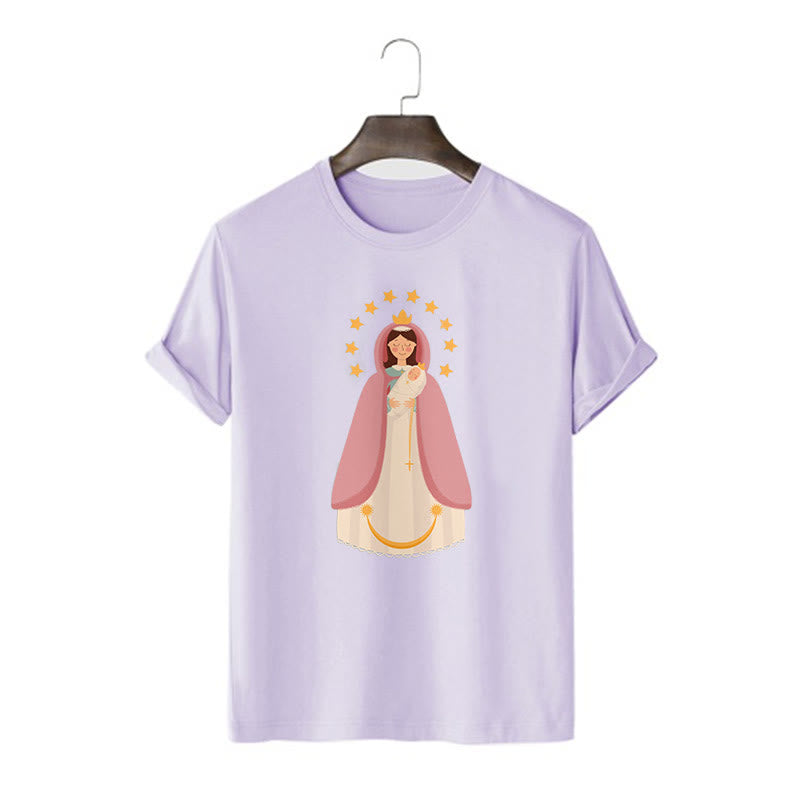 Christianartworkshop Minimalist Style Divine Virgin Mary and Child Short Sleeve Washed T-shirt