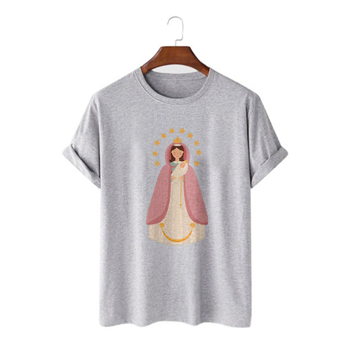 Christianartworkshop Minimalist Style Divine Virgin Mary and Child Short Sleeve Washed T-shirt