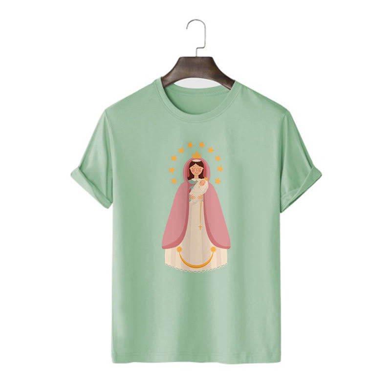 Christianartworkshop Minimalist Style Divine Virgin Mary and Child Short Sleeve Washed T-shirt