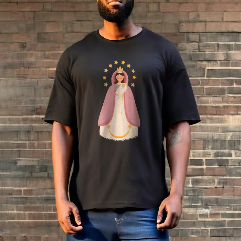 Christianartworkshop Minimalist Style Divine Virgin Mary and Child Short Sleeve Washed T-shirt