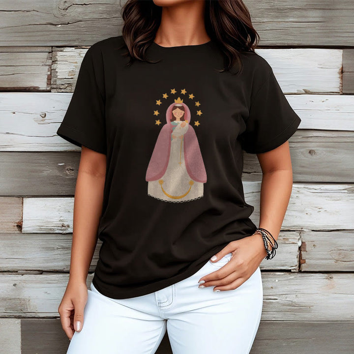 Christianartworkshop Minimalist Style Divine Virgin Mary and Child Short Sleeve Washed T-shirt