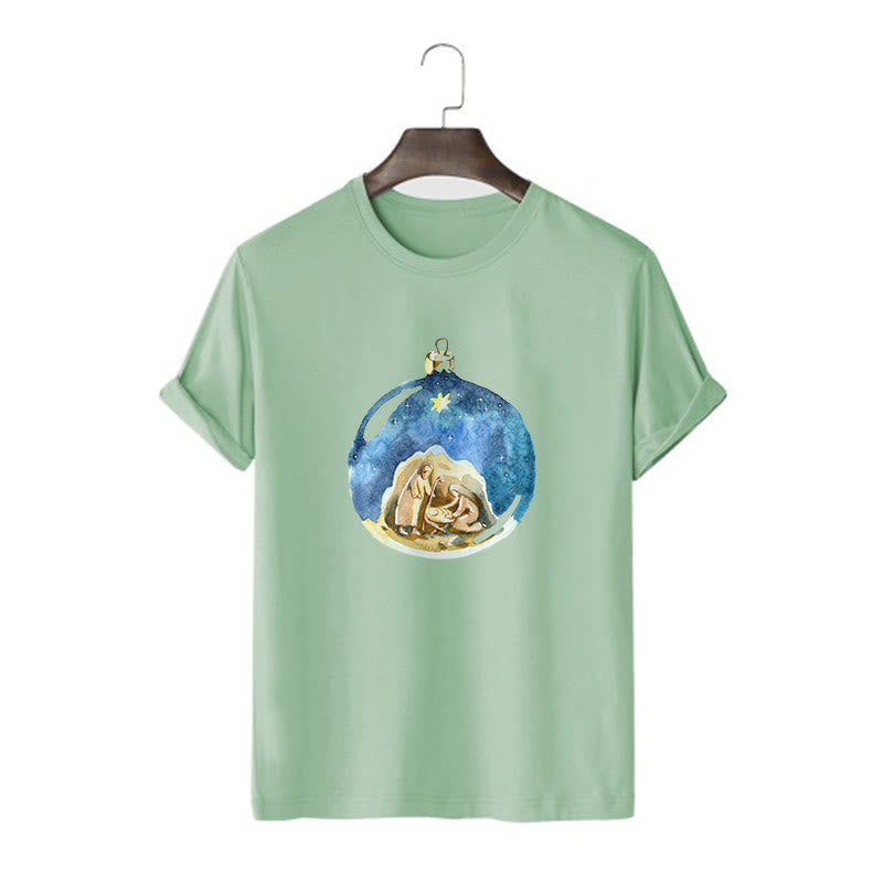 Christianartworkshop Cartoon Style Nativity Scene Short Sleeve Washed T-shirt - Light Green - 2XL - image 12