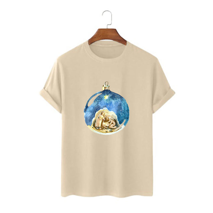 Christianartworkshop Cartoon Style Nativity Scene Short Sleeve Washed T-shirt - Khaki - 2XL - image 8