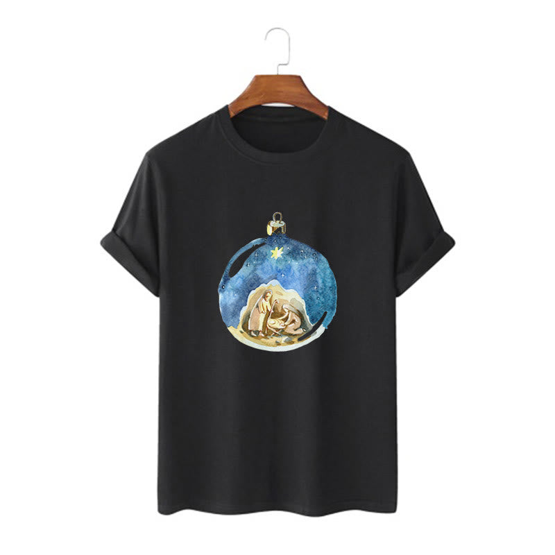 Christianartworkshop Cartoon Style Nativity Scene Short Sleeve Washed T-shirt - Black - 2XL - image 4