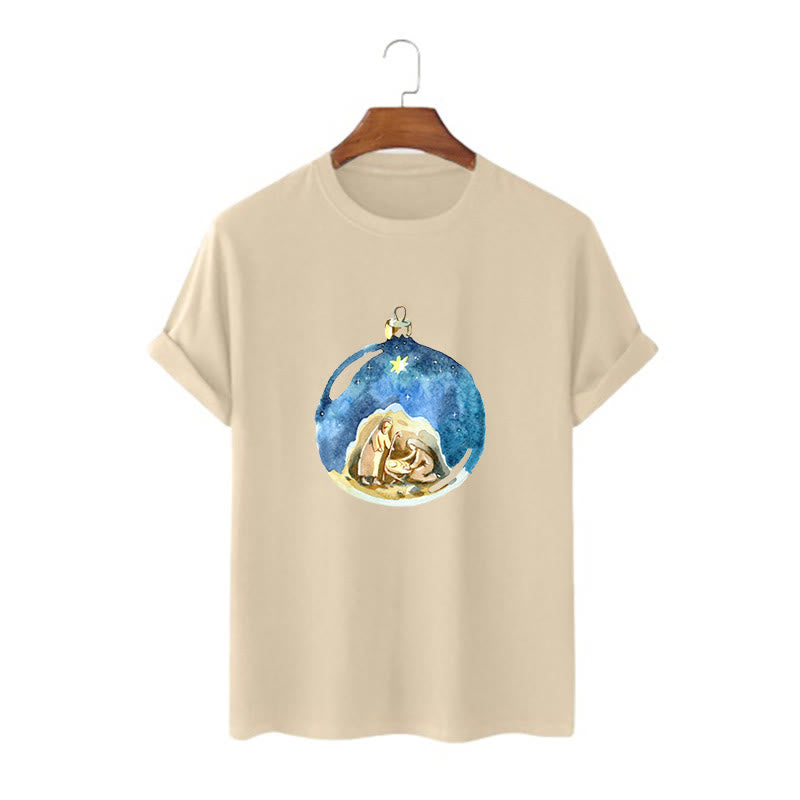 Christianartworkshop Cartoon Style Nativity Scene Short Sleeve Washed T-shirt