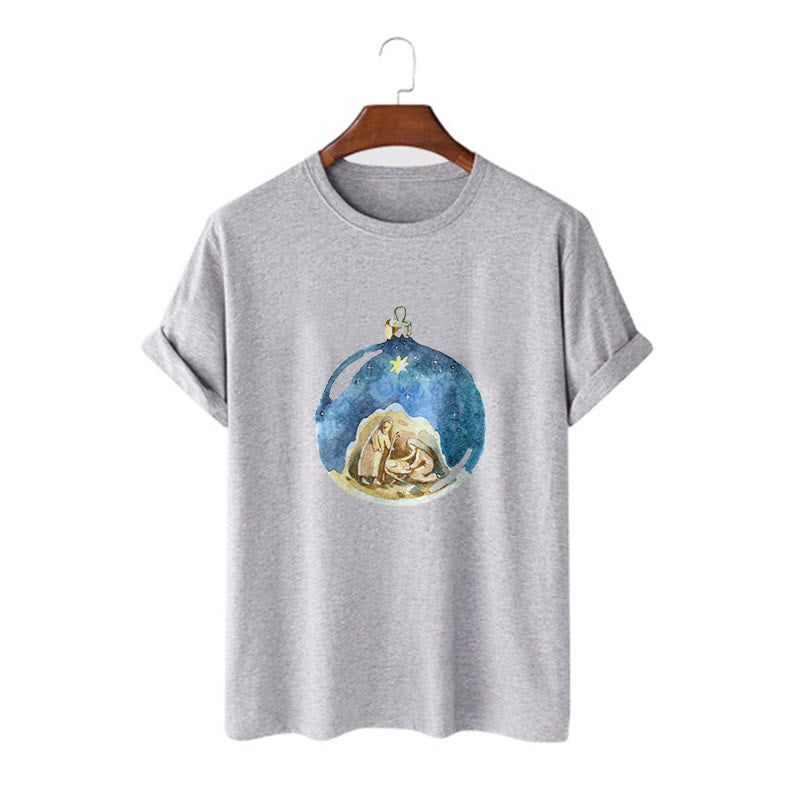 Christianartworkshop Cartoon Style Nativity Scene Short Sleeve Washed T-shirt